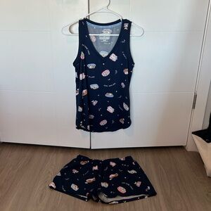 Women’s Navy Sleep Tank & Shorts Set with Sleeping Dog print